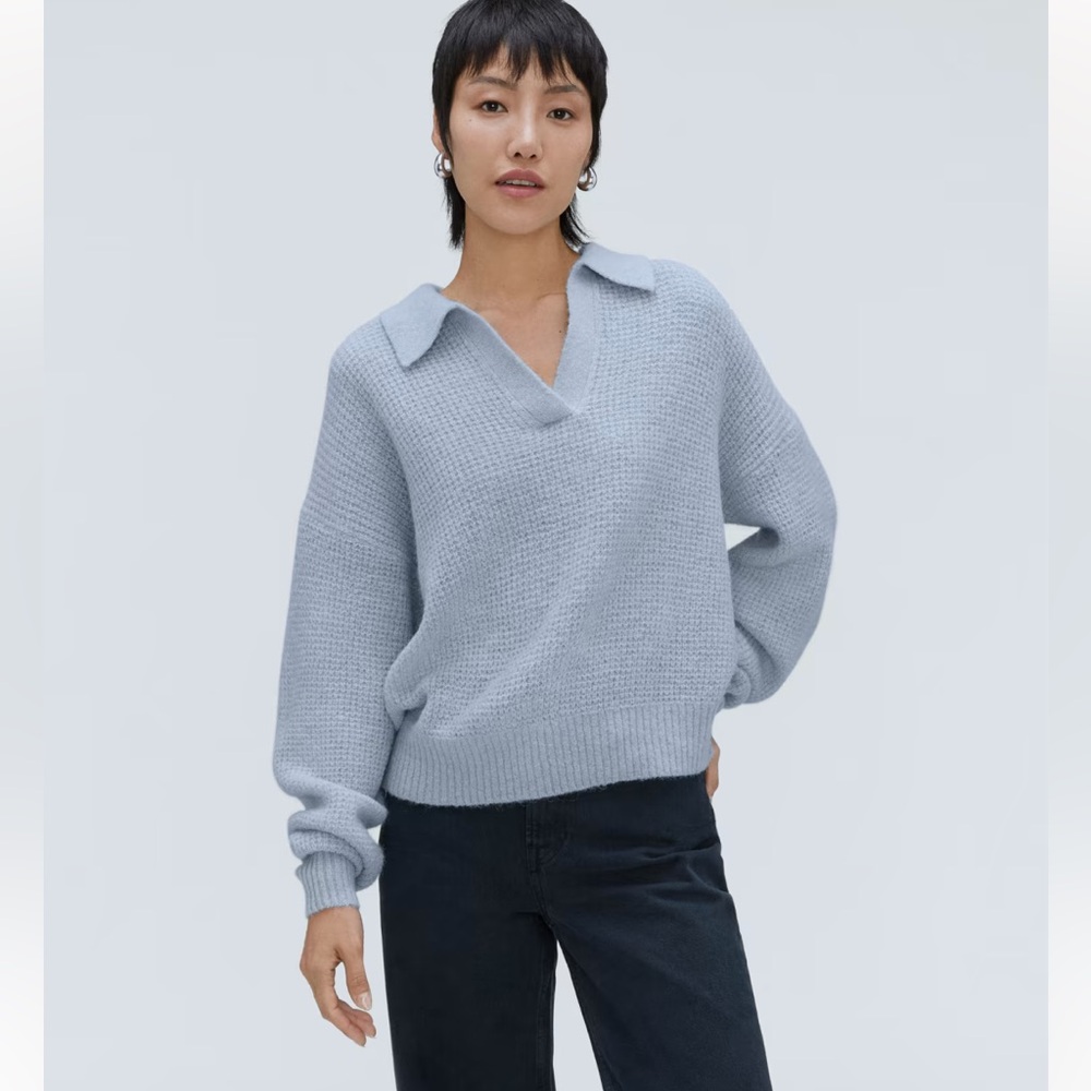 EVERLANE Alpaca Waffle Stitch Polo Sweater